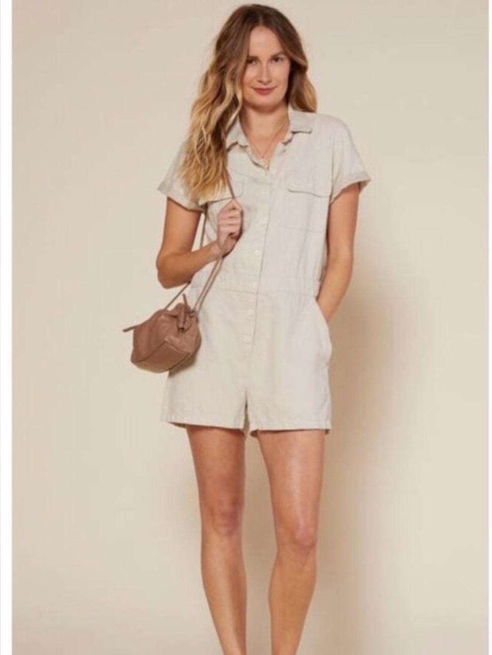 Outerknown Trestles Shortall Romper in Natural Linen Blend Medium EUC